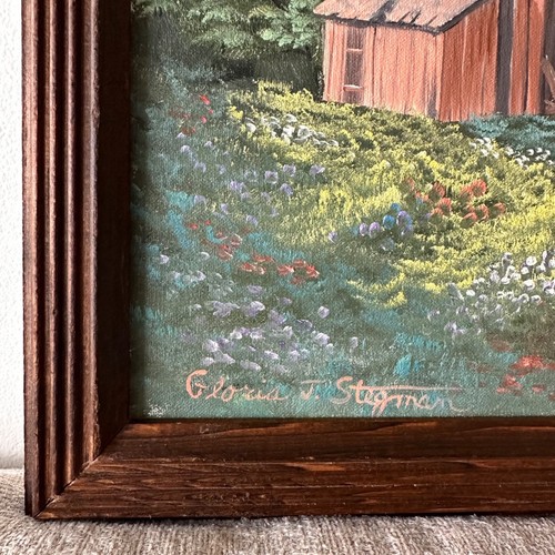 Vintage Framed Oil Painting – Red Barn in Meadow by Gloria J. Stegman 22"x18" - Picture 5 of 6
