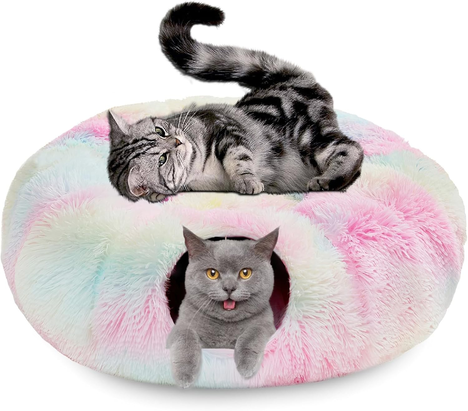 Tunnel per Gatti Con Letto, Tunnel per Gatti Grandi, in Peluche, Pieghevole, 80 