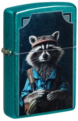 Zippo Refined Raccoon Design Translucent Candy Teal Windproof Pocket Lighter,...