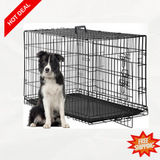 NEW Large Dog Crate 48 Inch Folding Metal Wire Double Door Divider Leak Proof Tr