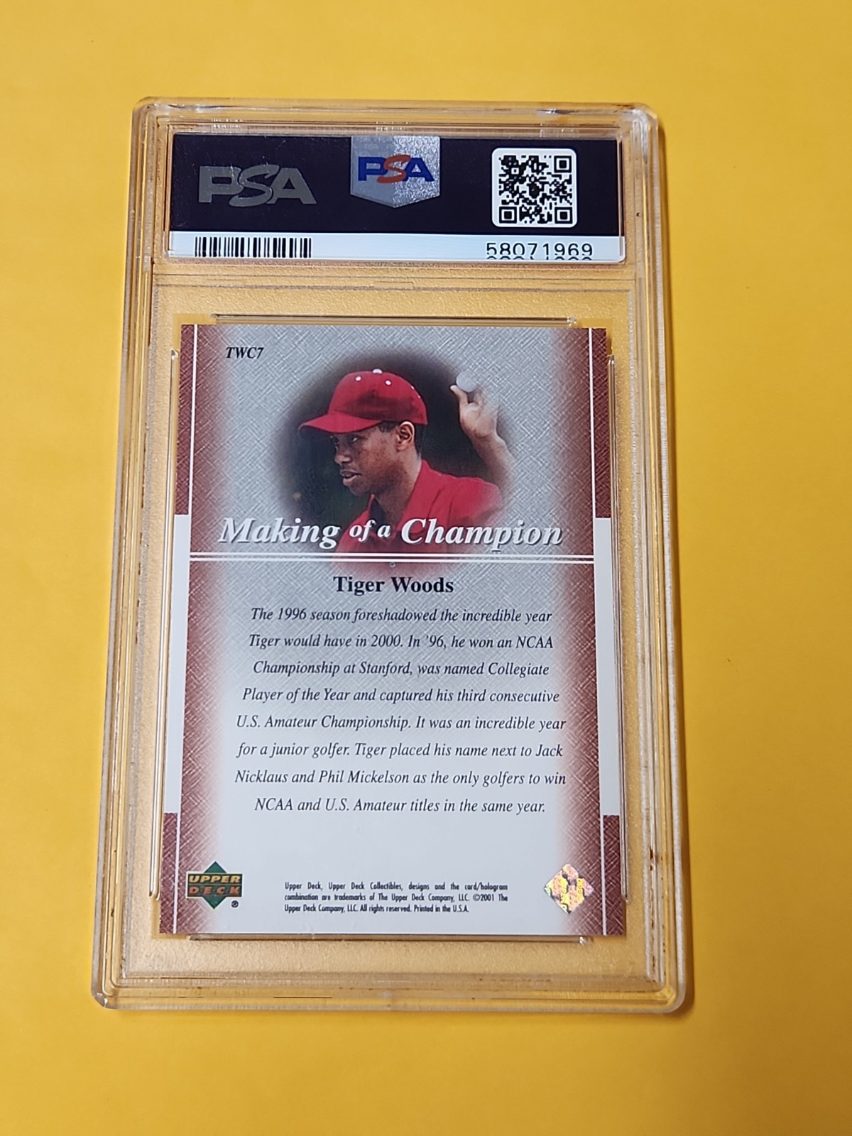 2001 UD Golf Tiger Woods Collection TIGER WOODS TWC7 PSA 9 view 2