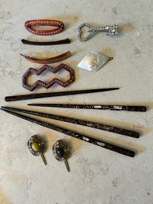 VINTAGE HAIR ORNAMENT LOT 12 PCS, SEE PHOTOS FOR DETAILS.