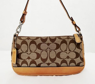 バッグ Coach Signature Demi Clip Pouch Bag Coach Signature Demi mini Pouch Hand Bag Canvas Leather Beige 6094