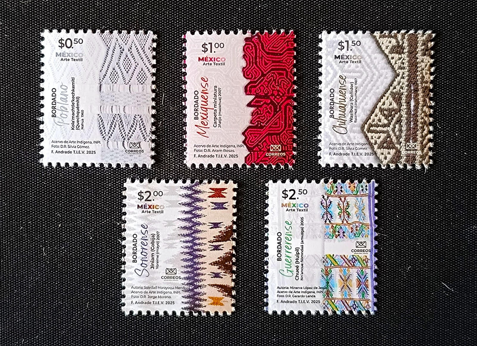 MEXICO 2026 TEXTILE defins., 5 MNH small sized stamps FREE w/w ship by ord. mail