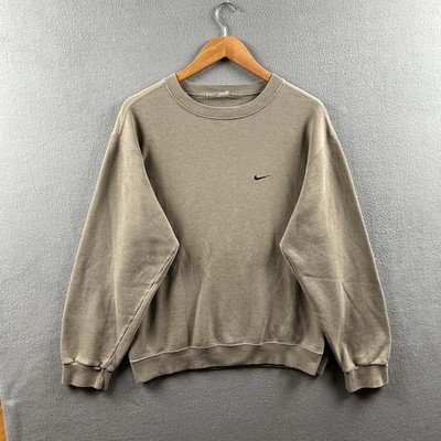 Vintage Nike Sweatshirt Mens Large Mocha Brown Mini Swoosh Crewneck 90s RARE
