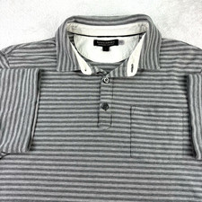 Banana Republic BR Polo Mens L Performance Pique Gray Striped Preppy Shirt Golf