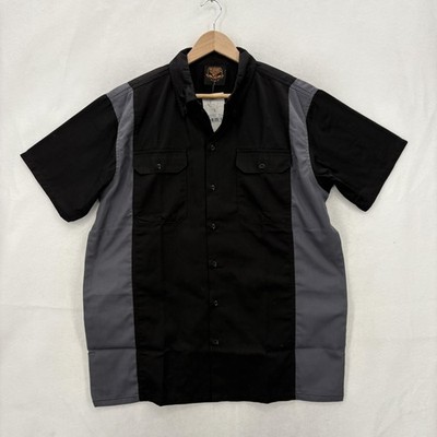 Milwaukee Leather Shirt Mens Large Black Colorblock Short Sleeve Button Up Biker
