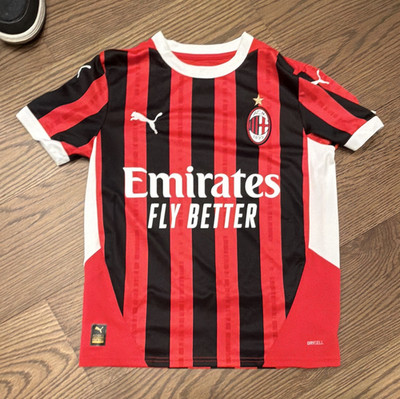 PUMA AC Milan Soccer Jersey Shirt Red/Black/White Emirates Fly Better