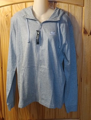 Nike Mens Full Zip Hoodie Gray Fleece Embroidered Nike Logo Size Large NWT