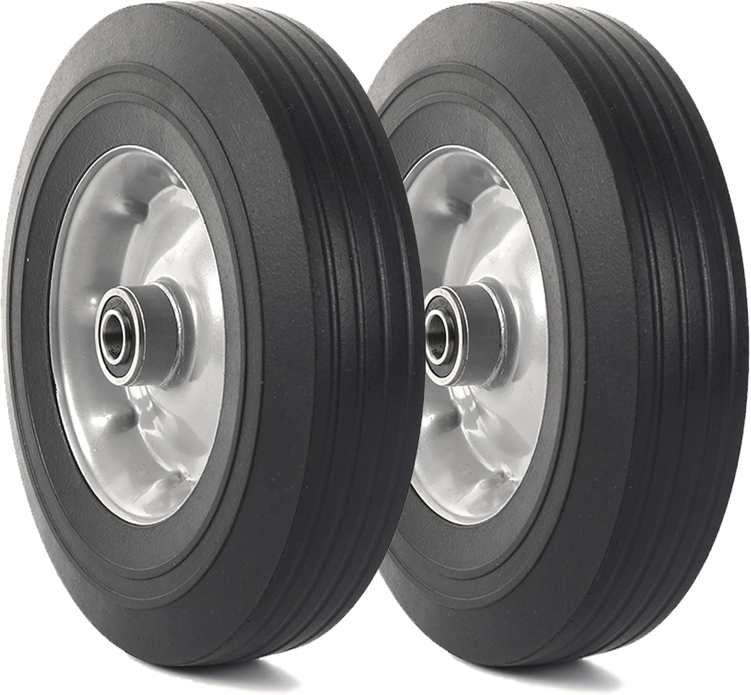 (2-Pack) 10" X 2.5" Flat Free Solid Rubber Replacement Tires - Flat-Free Tire an