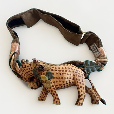 Unique Vintage Carolyn Tanner Braided Embellished Cheetah Adjustable Belt Small