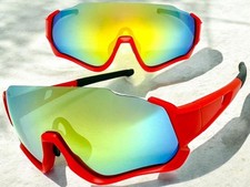 Biker Cycling Sports Golf Baseball Fishing Wrap SUN GLASSES Red Frame Gold Lens
