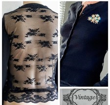 VINTAGE Black Evening Cardigan with Lace Back