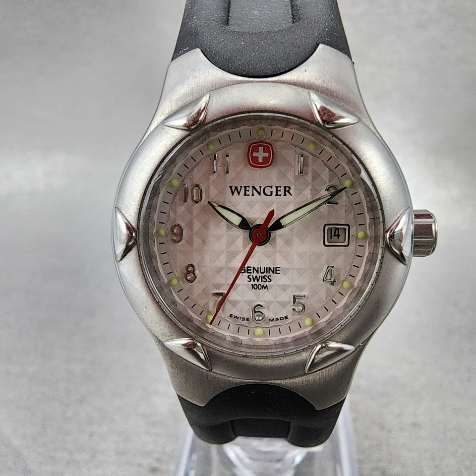 Reloj de buceo Wenger para mujer 28 mm esfera blanca acero fecha redonda 250.0492 batería nueva Foto 2 de 4