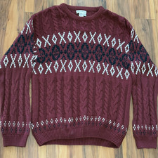 VTG - Eddie Bauer -Heavy Fishermen Knit Sweater - Size: L Tall - Burgundy