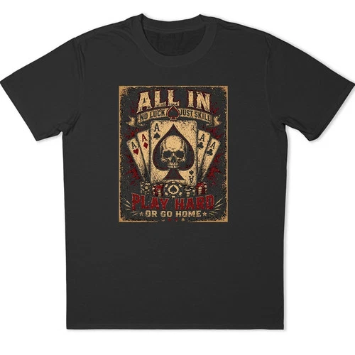Poker T Shirt Skull Ace Spades Cards Gambling Casino Gift Mens Graphic Tee - product listing photo