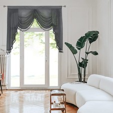 Grey Waterfall Sheer Window Curtain Valance for Living Room Decor Tassels Swa...