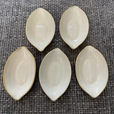 Vintage Lenox Ivory/Gold Open Salt Cellars Lemon Slice Dishes 5 Quantity 4.25”