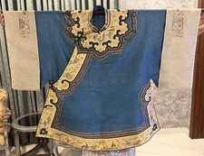 Antique Chinese Hand Embroidery Qing Dynasty Silk Robe With Sleeve Band