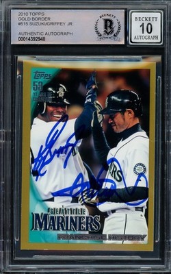 Ken Griffey Jr. & Ichiro Suzuki Signed 2010 Topps Gold Card 515 Sig 10 Beckett