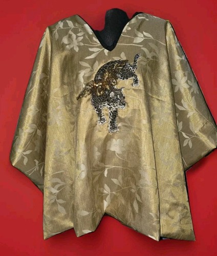 Poncho with Gold and Sequined Flying Tiger One Size Lined Handmade Cape New