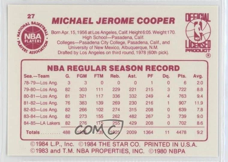 1985-86 Star Michael Cooper #27 HOF - Image 2 of 2