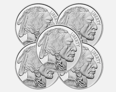 #ad 1 Troy oz Sunshine Mint Buffalo .999 Silver Round Mint Mark SI Lot of 5 $416.00
