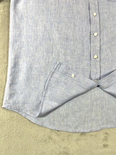 LL Bean Shirt Mens Large Tall Blue Linen Short Sleeve Button Up Pocket Casual - Picture 4 of 11