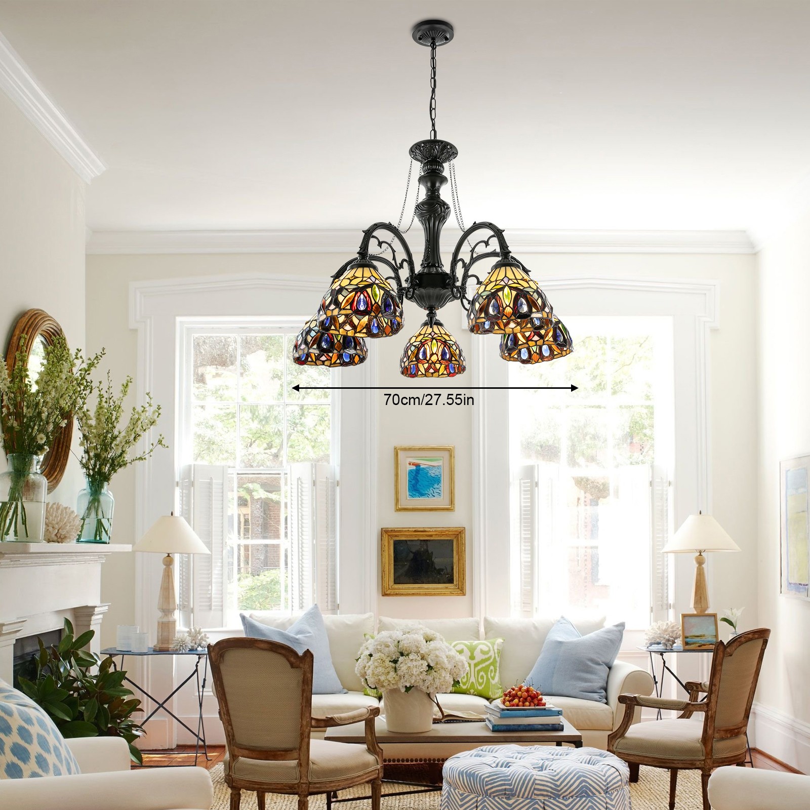 Hanging Chandeliers for Dining Room, 5 Lights Antique Style Ceiling Pendant Lamp