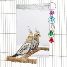 11.8    7.9 Inches Large Bird Mirror Toy with Perch Stand Parrot Rectangle