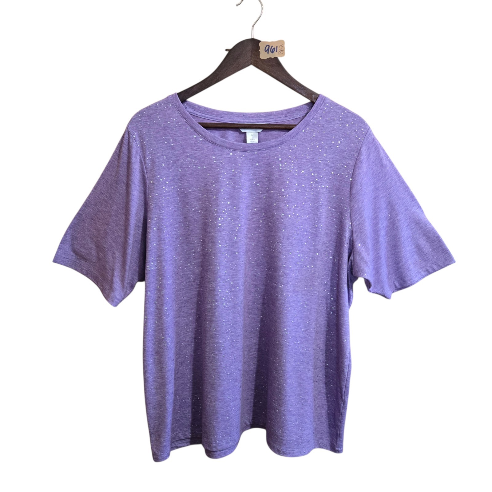 Christopher & Banks  T Shirt Size XL Purple Short Sleeve Round Neck Glitter