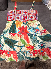 FARM Rio Anthropologie Dress L Crochet Granny Square Tropical Floral Mini