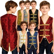 Kids Boys Waistcoat Masquerade Tailcoat Costume Vest Embroidery Festival Fancy