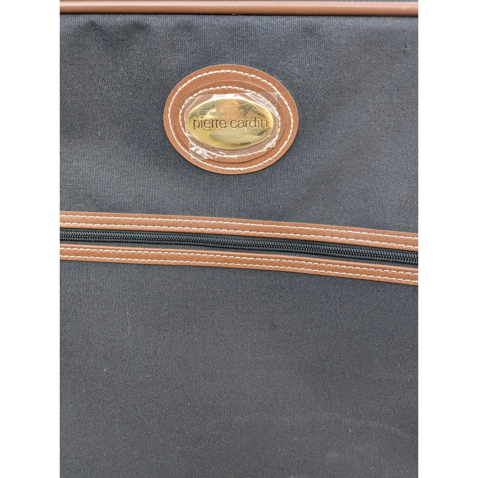 Винтажный чемодан 21 x 17 x 7,5 дюйма от Pierre Cardin (темно-синий и коричневый кожаный)  - Изображение 4 из 4