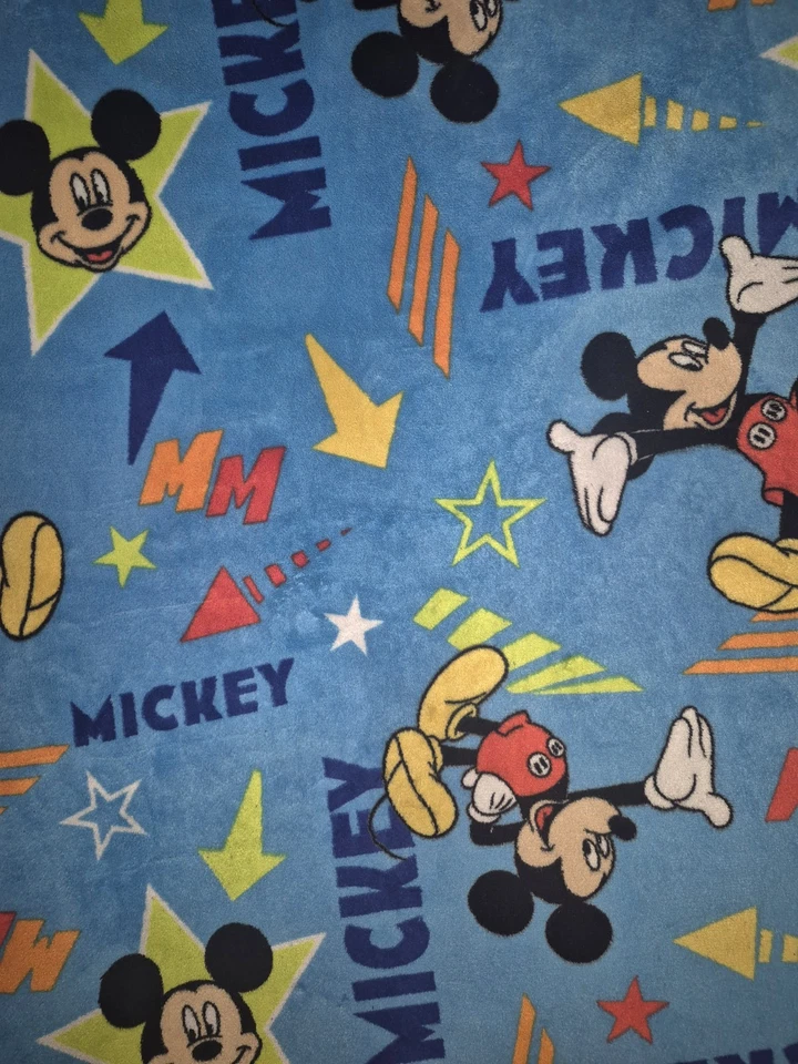 Manta de bebé azul Mickey Mouse estrellas amarillas flecha satinado tiro pequeño 40x50 Foto 3 de 4