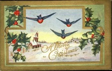 Christmas blue birds holly rural church snow c1910 ANNIE WARD to JOHN ZIMMER