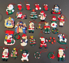 Vintage Lot Of 30 Polymer Clay Dough Christmas tree Ornaments Santa Snowman s3