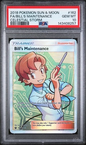 PSA 10 Bill's Maintenance Full Art Pokemon Sun & Moon Celestial Storm 162