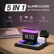 5-in-1 Wireless Charging Station with Alarm Clock  Night Light for iPhone  Wat