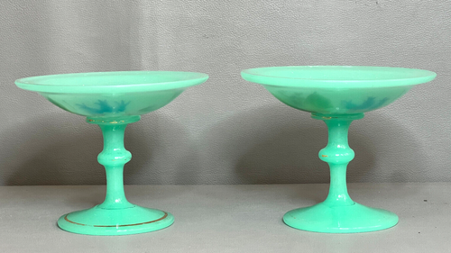 Antique Bohemian Moser Small Bowl w/Stand Green Opaline Uranium Vaseline Glass - Picture 6 of 8
