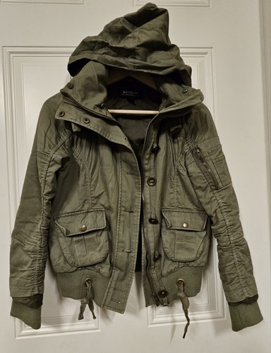 coffee shop military green women bomber jacket with hood size XS - Picture 4 of 19