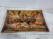 Vintage Large Retro Ceramic Ashtray Handmade 9x6 MCM brown orange rectangle