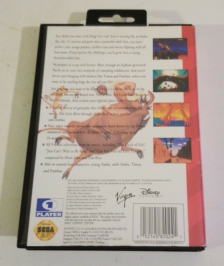Le Roi Lion Sur Sega Master System - Édition Virgin 1994 - PAL - État Correct