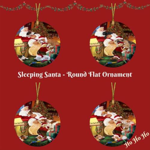 Santa Sleeping with  Gifts Dogs Cats Round Flat Christmas Tree Ornament - Picture 1 of 108