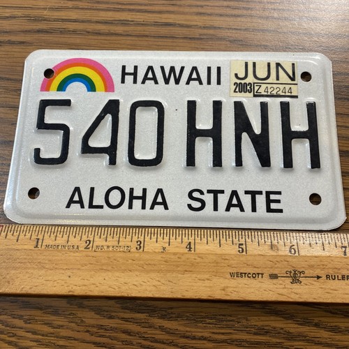 Hawaii Aloha State MOTORCYCLE LICENSE PLATE Tag 2003 - 540 HNH - B9 - Picture 2 of 3