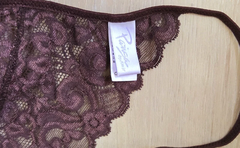 Bragas tanga vintage Parisa by Amir marrón elástico encaje corte alto O/S Foto 3 de 3