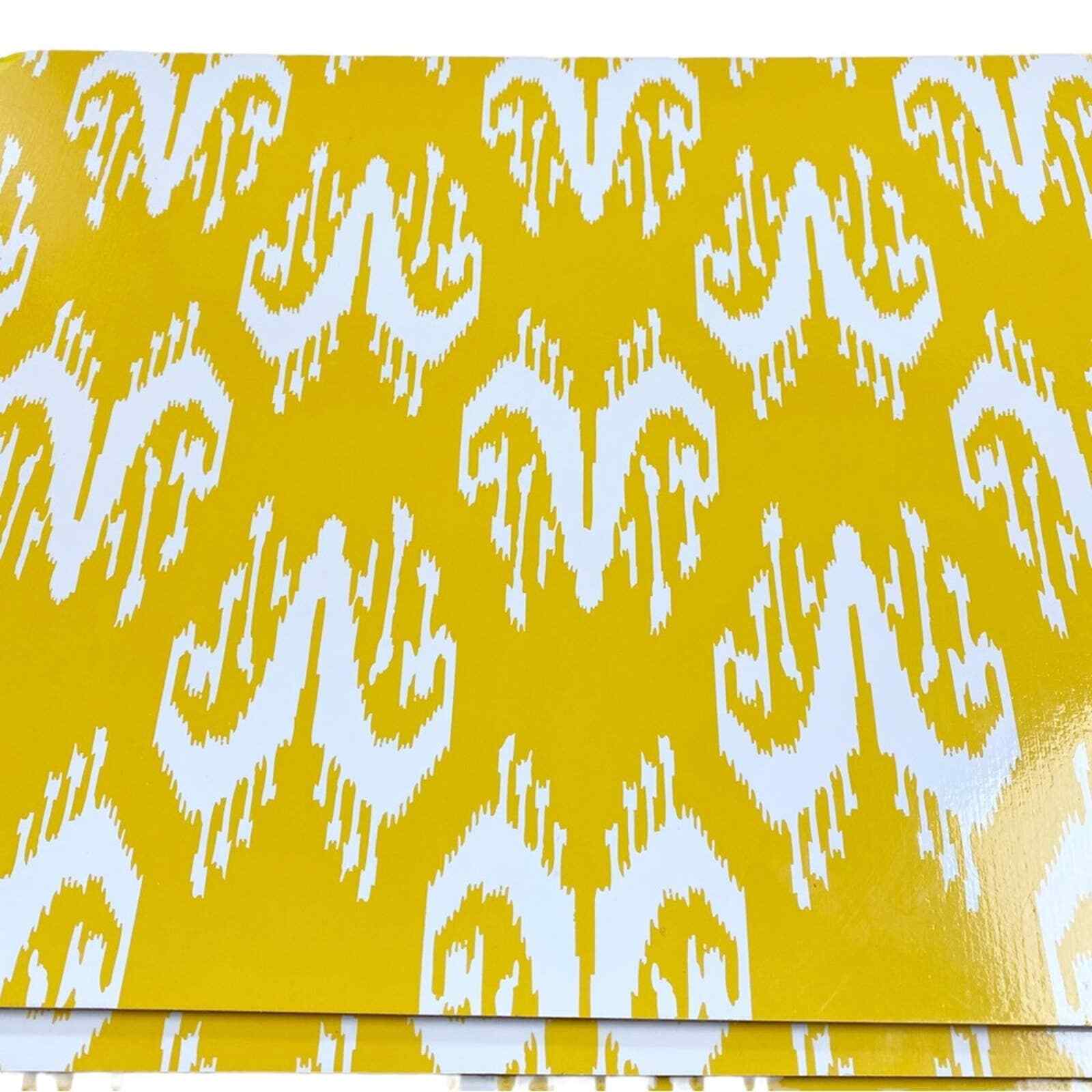 Yellow Ikat Cost Plus laminated placemats set of 5 cork backings 16x11