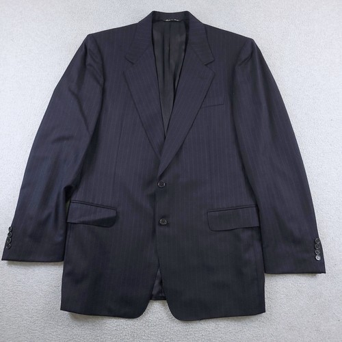 Canali Blazer Men 40L (EU 50) Blue Pinstriped 100% Wool Made in Italy Sport Coat