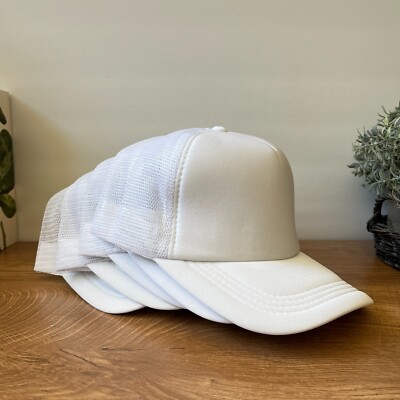 LOT OF 5 White Trucker Hat Foam Mesh Baseball Cap Snapback Plain Blank Sport Cap