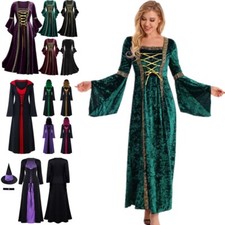 Women Halloween Witch Cosplay Costume Renaissance Medieval Colorblock Maxi Dress